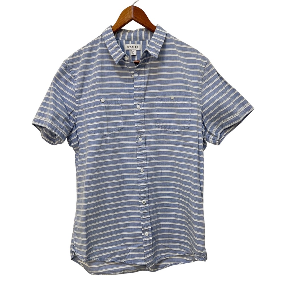 The Rail Mens Blue White Striped Short Sleeve Button Down Large Coastal Preppy